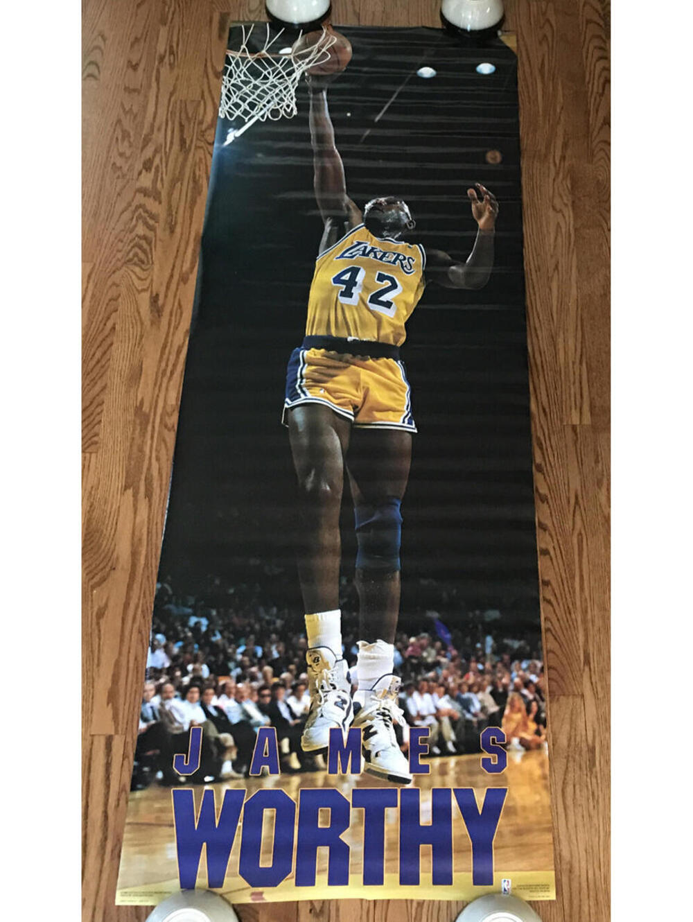 Vintage Original 1980s James Worthy NBA Dunk Poster 1989 LA Lakers Basketball